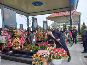 Samux şəhərində Vətən müharibəsi şəhidinin doğum günündə məzarı ziyarət olunub